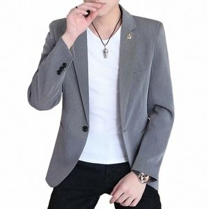 blazers For Men Jacket New Slim Busin Casual Grey Suit Coat Spring Autumn Korean Single Buckle Solid Black Jaqueta Masculina 52eF#