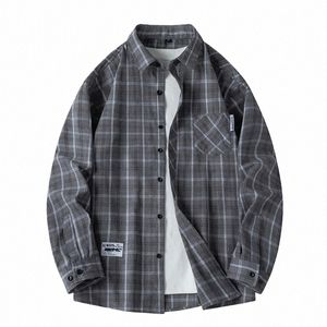 Männer Hemd Plaid Flanell Lose Straße LG Hülse Casual Hemd Schwarz Übergroßen Busin Männlich Weiche Dr Hemd Frühling Herbst F8N0 #