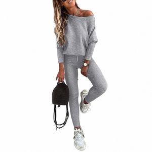 2023 Hösten stickad pyjama Set Women Homewear PJS Women Winter Lounge Wear Set Ladies Loungewear Home Suit E4QQ#