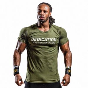 men Tshirt Bodybuilding Breathability Cott Summer Casual Letter Printed Short Sleeve Shirt Men Workout 3XL F6Fk#