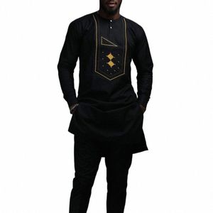 african Traditial Outfit Diki Black Boubou Elegant Suits For Men New 2Pc Luxury Brand Clothing Full Pant Sets Male Diki l7gy#