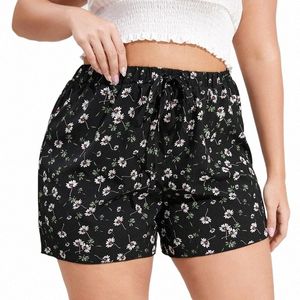 Plus Size stampa floreale estate casual nodo pantaloncini elastico in vita Boho pantaloncini femminili di grandi dimensioni eleganti pantaloncini da spiaggia 5XL 6XL 7XL 8X K41B #