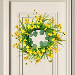 Decorative Flowers Yellow Daisy Wreath Fashion Simple Summer Hanging Ornament Front Door Spring For Patio Celebration Wall Wedding Window