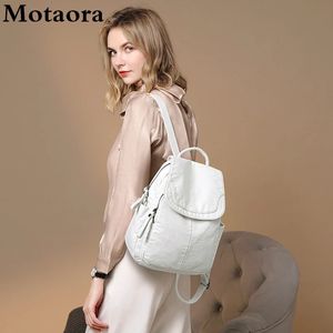 Женский рюкзак Motaora, белая мытая кожа, женские маленькие школьные сумки для девочек-подростков, повседневная дорожная сумка Allmatch 240323