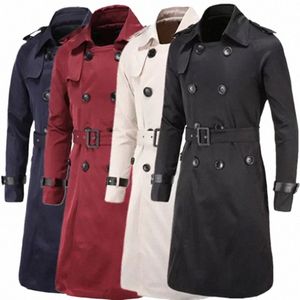 Schinte Men Trenchcoat British Style Classic Trench Coat Jacket Dubbel Breasted LG Slim Outwear Justerbart läderbälte Q5LJ#