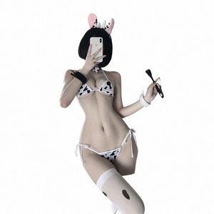 OJBKカウセクシーなコスプレコスチュームメイドタンキニ水着アニメビキニセットガールズ水着服ロリータブラジャーとパンティーセットストッキング39BC＃