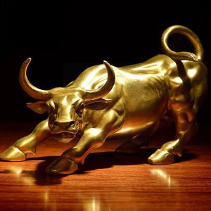 Sculture Ottone dorato Toro Wall Street Toro BUE Figurina Scultura Decorazione Statua Ufficio Stock Mercato domestico Ricarica regalo Bovino K2E0