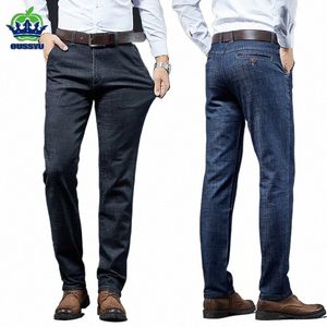 autumn Winter Men's Stretch Slim Fit Jeans Busin Thick Casual Office Classic Fi Black Blue Straight Denim Trousers Male X8on#