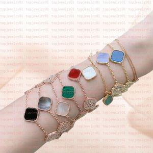 Fashion Classic 4 Four Leaf Clover Charm-armband Bangle Chain 18K Gold Agate Shell