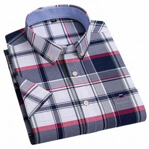 Verão 100% Cott Oxford Camisa Mens Manga Curta Bolso Macio Confortável Regular Fit Busin Casual Roxo Dr Camisas Homens M65i #