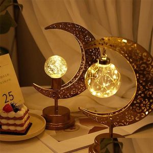 Outra decoração de casa ouro ramadan lua led lâmpada decoração para metal kareem luz eid mubarak muçulmano al adha presente gota entrega jardim dh0or