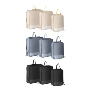 Sacos de armazenamento 3x cubos de embalagem de compressão conjunto reutilizável máquina lavável à prova d'água zíper carry on malas organizadores de guarda-roupa