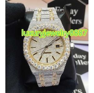 Dostosuj luksusową biżuterię modową 41 mm pełne białe moissanite Diamond Watch Ready Murs Acces