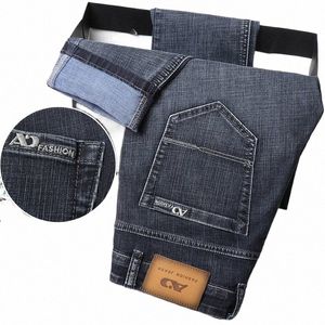 2023 novos homens em linha reta azul cinza jeans busin fi estilo clássico cott estiramento denim calças masculinas marca 72hE #