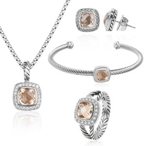 Conjunto de joias de noiva morganite zircon luxo brincos de casamento pingente colar anéis pulseira para mulheres