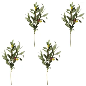 Decorative Flowers 4 Pcs Plastic Olive Branches Accessory Indoor Plants Artificial Greenery Stems Fake Olives Household