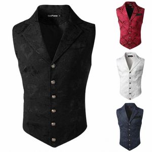 Mens Court Style Fi Single Breasted Suit Vest SleeVel Jacket LG Sleeve Lightweight Shirt Men K7BH#