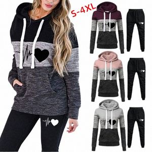 Ny Love Print Tracksuit For Women Clothes Two Piece Set Hoodie Sweatshirt Top and Pants Casual Ensemble Femme Suits F1YI#
