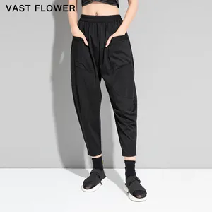 Pantaloni da donna neri a vita alta tasca Harem donna 2024 estate taglie forti pantaloni larghi casual elasticizzati moda streetwear