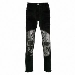 uomo Jeans elasticizzati Nero Skinny Hot Drill Punk streetwear Pantaloni da motociclista Abbigliamento da uomo All-match Slim Fit Pantaloni a matita in denim Y2k Z6Y3 #