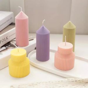Curtains Geometrically Striped Cylindrical Thick Rack Spire Candle Mold Diy Geometric Shaped Spire Silicone Mold Home Decor Clay Molds
