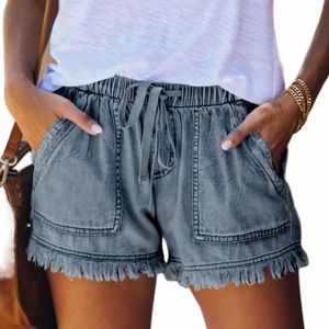 Verão das mulheres jeans shorts bolso jeans calças jeans borla bandagem inferior shorts estilo quebrado jeans pantales de mujer q4wq #