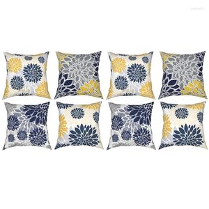 Pillow Case 8X Throw Covers 18X18 Inch Navy Blue Gold Oversized Flower Geometry Square Cushion Cases