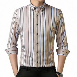 Smart Casual Full Shirts For Men Slim Fit Formal Plain Shirt Elastic Srtiped LG-Sleeve Tops Soft Office Busin Clothes Ropa X2FC#