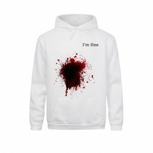 Men's I'm Fine Blooded Harajuku Hoodies Polyester Man Printed Jacket FI Sportswear Unique White Novelty Sweatshirt J21q#