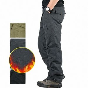 Männer Winter Dicke Warme Military Cargo Hosen Doppelschicht Fleece Overalls Casual Cott Rip-Stop Taktische Baggy Thermo Hosen Z4Pv #