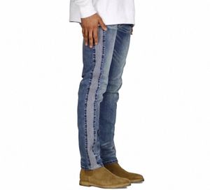 Męski Cott Mix Spandex Chude Elastyczne dżinsowe jeansy Fi Casual Side Stripe Hip Hop dżinsy K6ja#