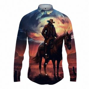 Western Denim 3D Printowana koszula Sprężyna i jesień Nowe wysokiej jakości koszulka LG Sleeve Street Fi Classic Butt Shirt Top Men 37tr#