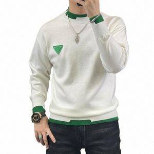 autumn Winter Casual Men's Sweater Lg Sleeve Slim Knitted Pullovers Fi Ctrast Crew Neck Knitted Pullover Men Clothing h9zz#