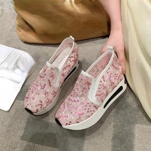 カジュアルシューズ隠されたウェッジスニーカー女性2024ゴールドシルバーウォーキングサマープラットフォームzapatillas mujer35-42