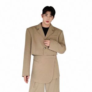 Erkekler Koreli Şık Fi Kısa Stil Takım Ceket Blazer Erkek Harajuku Modaya Sahip Takım Net Ünlü Tarzı Blazers Sahne Giyim 43ks#