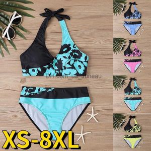 Kvinnors badkläder 2023 Summer Vintage 3D Prints Bikini Women Swimsuit Two Piece Set Badkläder Hög midjebaddräkt Dam Loose Size Bikini Set T240328