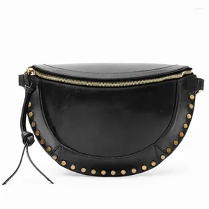 Bag 2024 Women Shoulder Rivet Decoration Female Chest Bags Genuine Leather Woman Crossbody Metal Sac A Mian