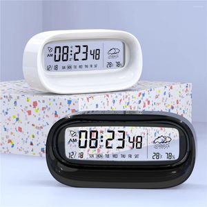 Настольные часы, цифровой будильник с датой погоды, неделей, температурой и влажностью, дисплей с функцией обратного отсчета, электронный рабочий стол