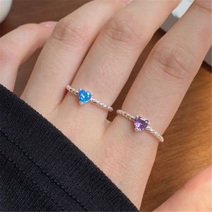 5mm Heart Diamond Ring Woman 925 Sterling Silver Jewelry Luxury Love Designer Rings for Women Pink Purple 5A Zirconia Daily Outfit Presentlåda Öppning Justerbar