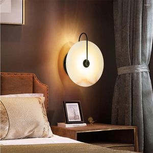 Wall Lamp Nordic Style Stone Natural Marble Lampshade Sconce Metal Base Indoor Interior Lights Chinese For Livin