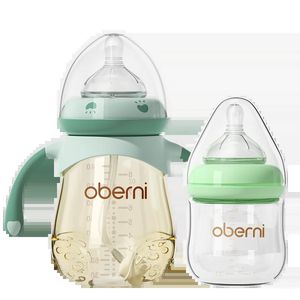 Zestaw karmienia butelki dla niemowląt Oberni do materiałów szklanych PPSU szerokie szyi 120 ml240ml z kolacją miękki silikonowy sutek 240314