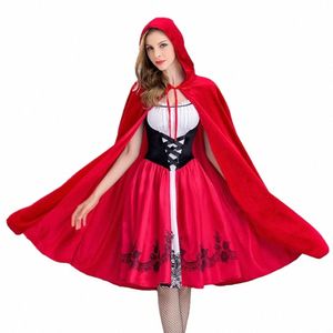 cosplay Halen Adult Women Little Red Riding Hood Hooded Costume Stage Show Costumes Dr+Shawl s41K#