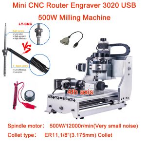 CNC Yönlendirici Gravür Makinesi Ekonomik Pratik 3020 500W 3/4 Axis PCB Freze Kesici Ücretsiz Toolauto Kontrol Aracı USB/LPT