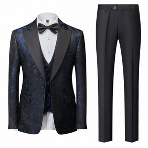 complete set of elegant men's suits 2023 multicolor Jacquard Tuxedo Jacket 3 Piece Blazer+Pant+VestGroom Wedding Suits For Men u9fB#