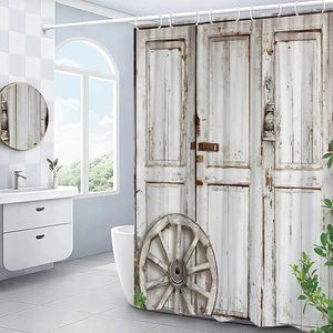 Retro Rustic Old Vintage Wood Doors Shower Curtain Set Country Barn Farm Bathroom Bath Screens 240328