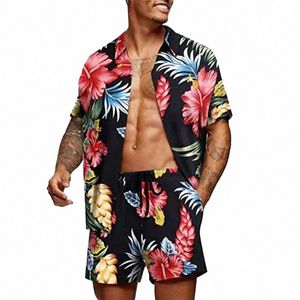 Floral 2st -skjortor passar män fi -skjortor+shorts 3d tvådelar uppsättningar hawaii skjortor strandskjorta set boy beach vocati outfits f33l#