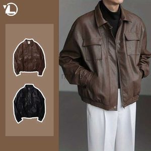 Herrläder faux läder mens retro last läderjacka klassisk enkelhet motorcykel mode kappa unisex street trend blixtläder överkläder överdimensionerade nya 240330