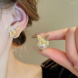 Studörhängen dubbelsidig fjärilspärl för kvinnor ljus lyx franska mode enkla smycken