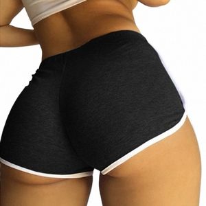 Casual mitten av midjeshorts för kvinnor med elastiska remmar Casual byxor godis färgad midhöjning smal montering shorts byxor c7sk#