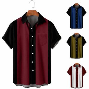 summer New Men's Pocket Short Sleeve Shirt Fi Casual Solid Color Panel Lapel Beach High Quality Top Comfortable Soft Fabric S0qz#